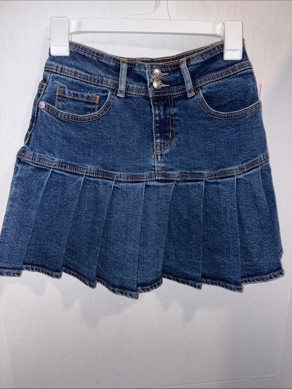 Women's Dark Blue Denim Pleated Mini Skirt